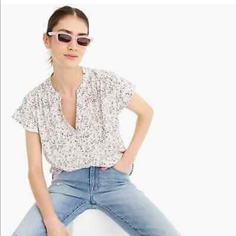 J. Crew Floral Button Front Ruffle Sleeve Top